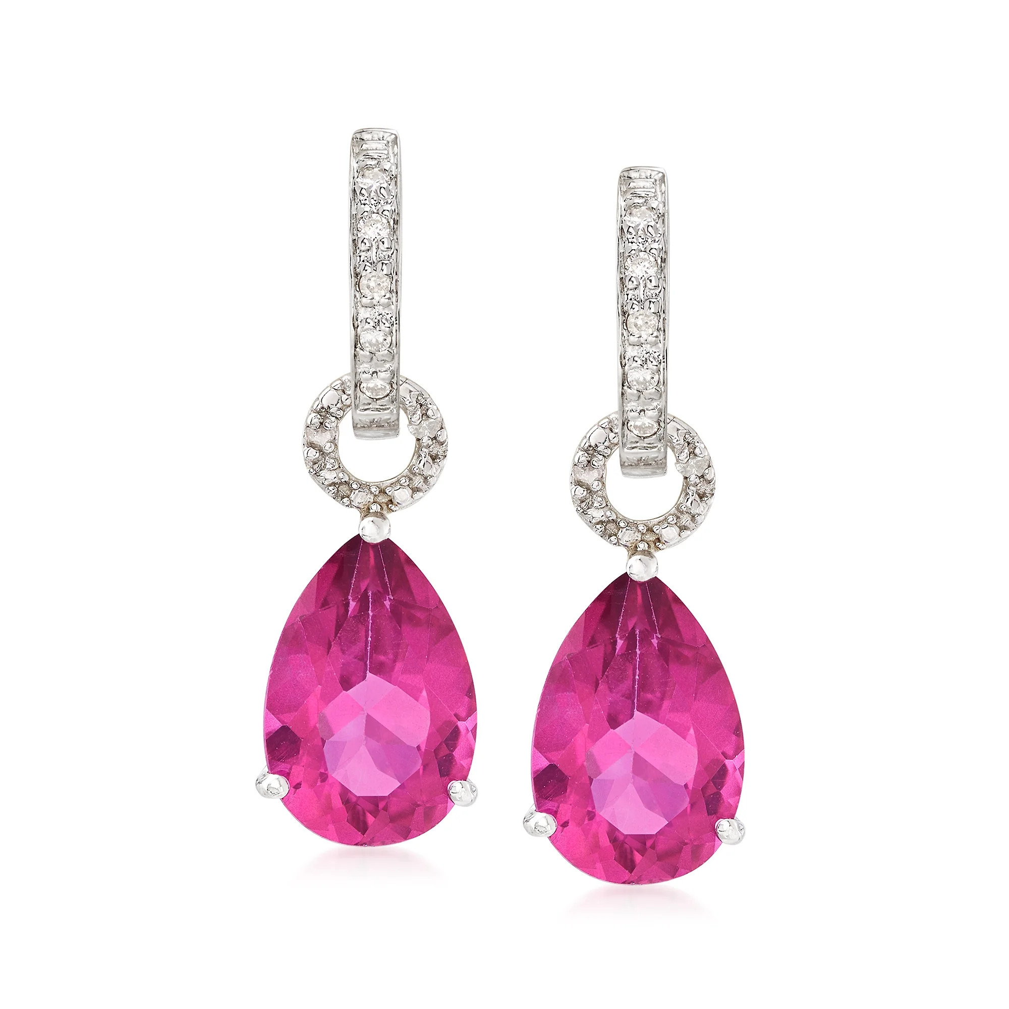 Ross-Simons 6.50 ct. t.w. Pink Topaz Removable Drop Hoop Earrings With Diamond Accents in Sterlin... | Walmart (US)
