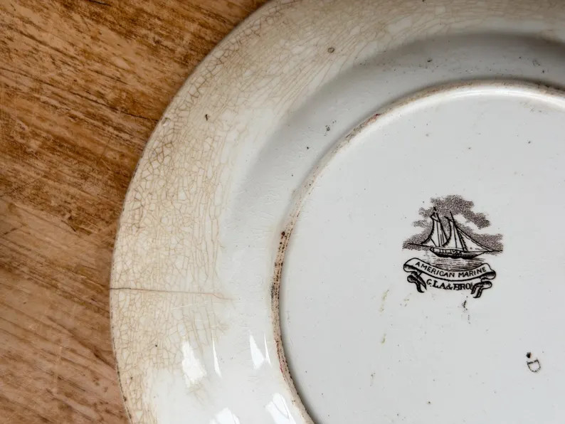 Antique Worn GL Ashworth & Bros AMERICAN MARINE Brown Ironstone Transferware Dinner Plate Nautica... | Etsy (Global)