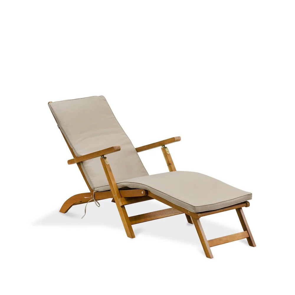 Patio Chair Lounge - Outdoor Acacia Wood Sunlounger Chair for Poolside, Deck, Lawn, 59x21x35 Inch, Natural Oil | Shop Simon