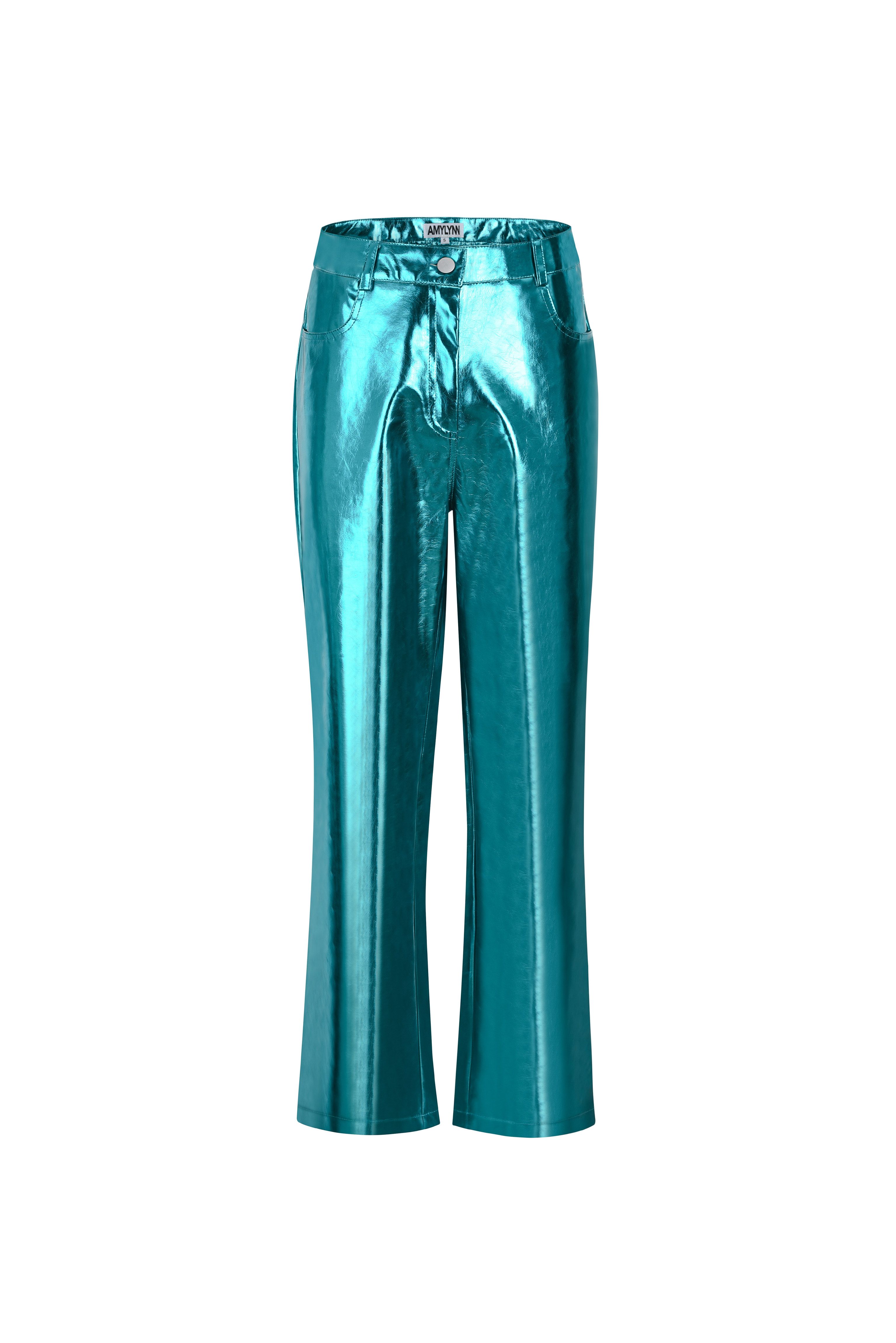 Lupe Blue Metallic PU Trousers | Wolf & Badger (US)
