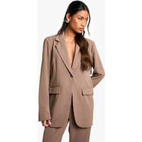 Womens Woven Open Back Tailored Blazer - Brown - 12 | boohoo (US & Canada)