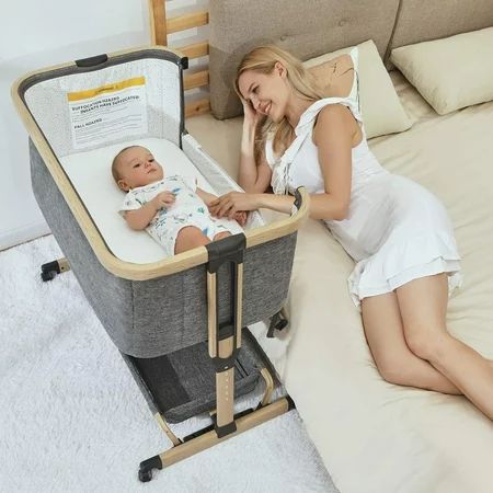 AMKE 3 in 1 Baby Bassinets, Baby Bedside Sleeper, Baby Crib with Storage Basket for Newborn, Arms Re | Walmart (US)