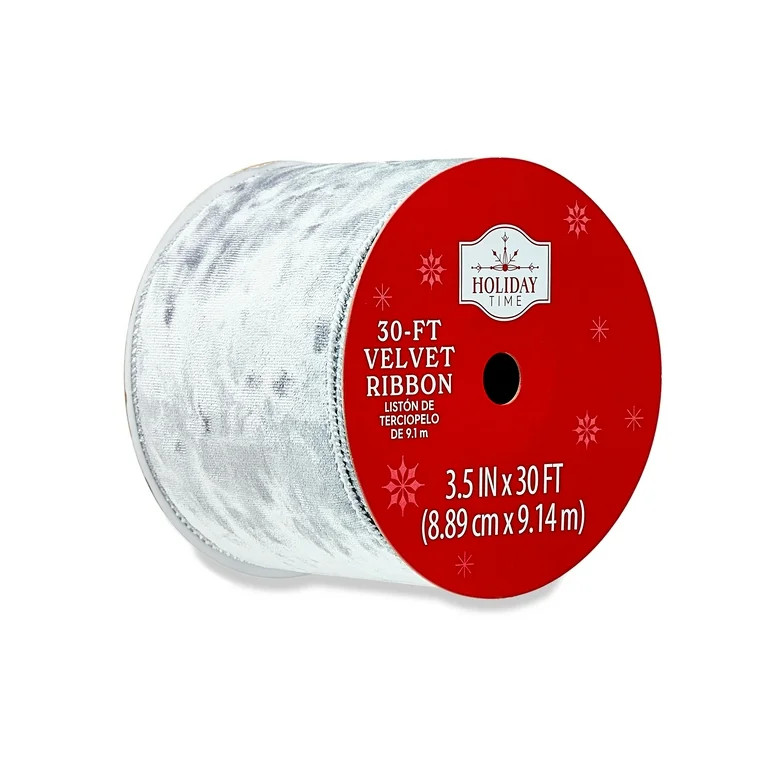 Silver Velvet Christmas Ribbon, 3.5 in x 30 ft, by Holiday Time | Walmart (US)