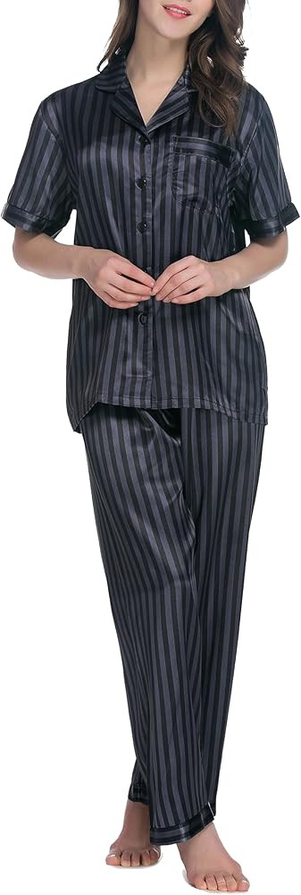Lavenderi Women's Short Sleeves Classtic Satin Pajama Set | Amazon (US)