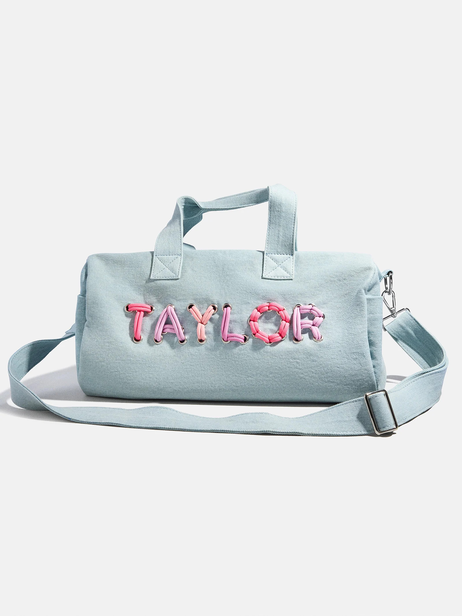 Thready to Go Kids’ Custom Duffle - Light Denim/Pink Multi | BaubleBar