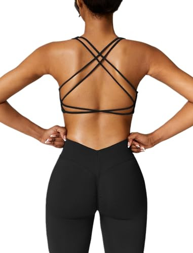 ABOCIW Workout Sets for Women 2 Piece Seamless V Back Scrunch Butt Lifting High Waist Leggings Cross Back Strappy Sports Bra for Women Gym Sets Y- Black Medium | Amazon (US)