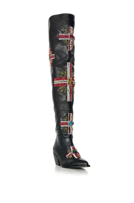 AZALEA WANG JAZLYN BLACK RHINESTONE EMBELLISHED WESTERN BOOT | AKIRA