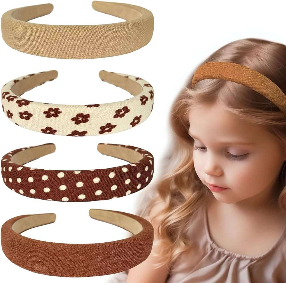 4PCS Solid Simple Headbands for Little Girl, 0.8 Inch Wide Brown Headband Padded Head Band Hair H... | Amazon (US)