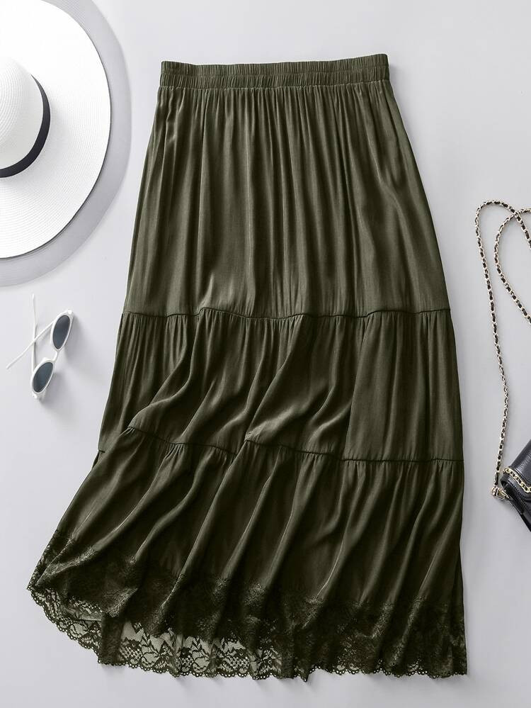 Plus Lace Trim Ruffle Hem Skirt | SHEIN