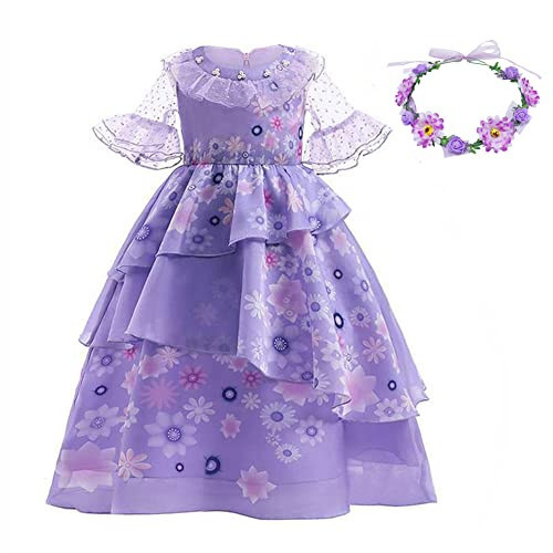 LZH Encanto Mirabel Costume Dress For Girls Cosplay Isabela Madrigal Princess Halloween Dress Up With Flower Headwear | Amazon (US)