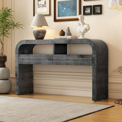 PAGED Modern Curved Console Table with Drawer & Open Shelf, Retro Entryway Sofa Table, Narrow Entryway Table for Living Room -Antique Black | Target