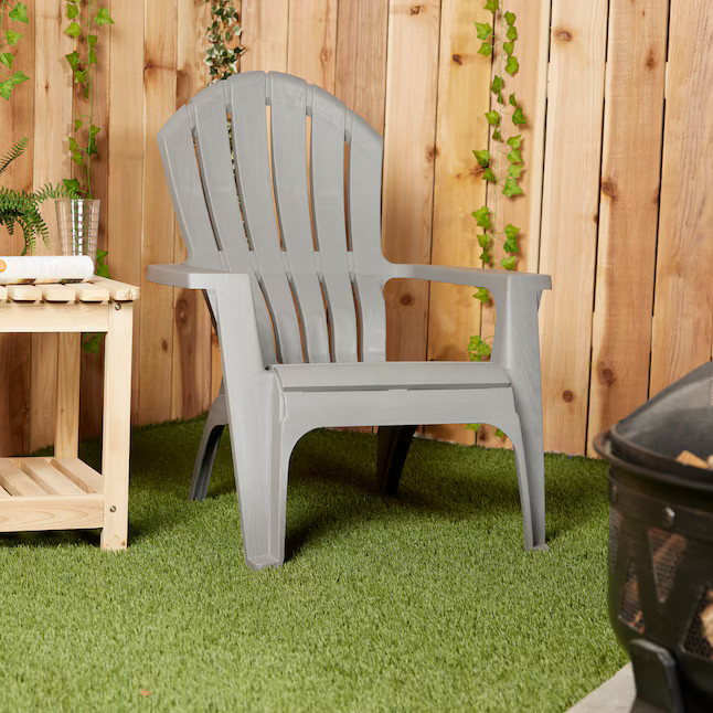 Adams Manufacturing RealComfort Stackable Gray Resin Frame Stationary Adirondack Chair(s) with So... | Lowe's