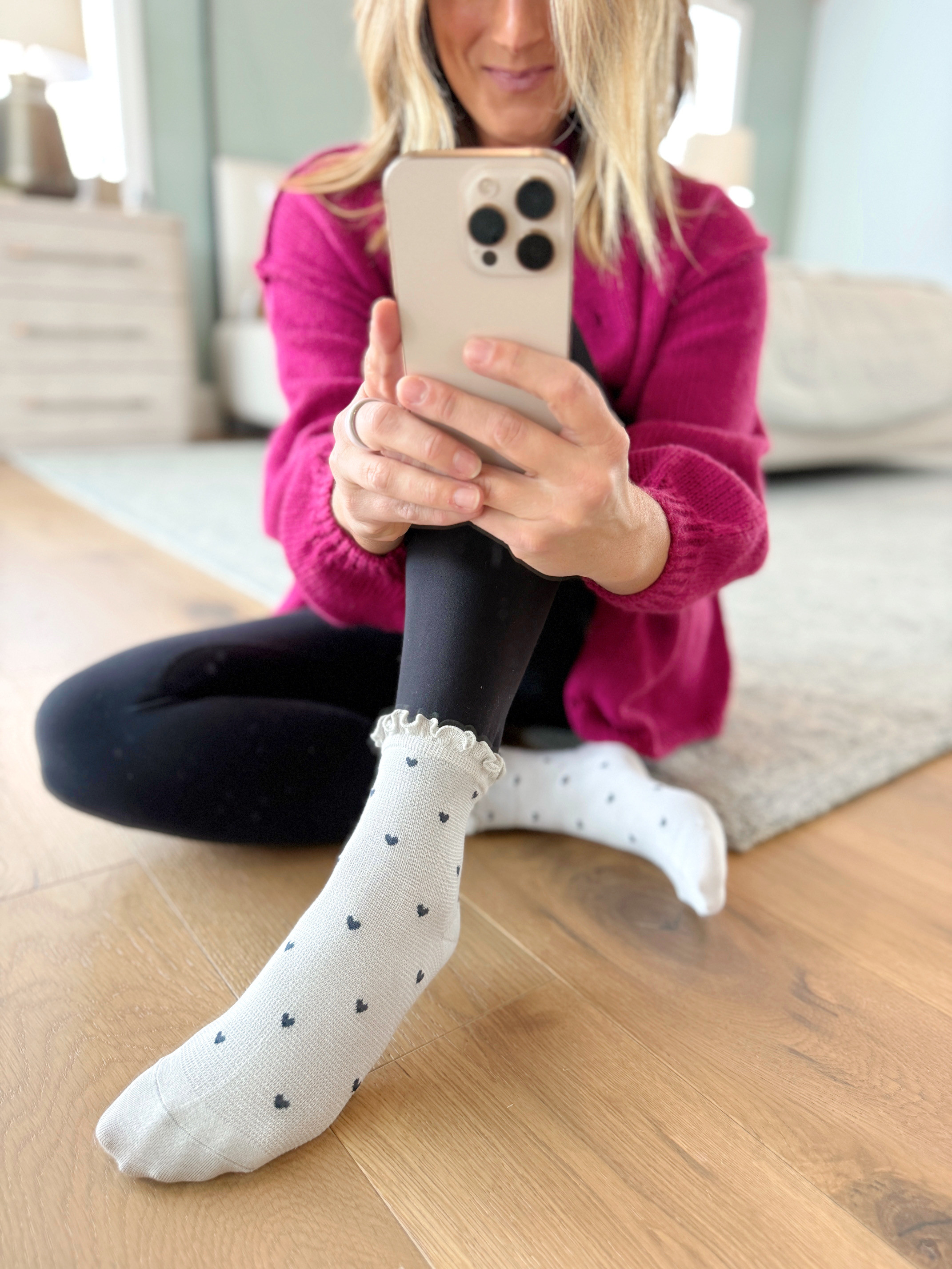 The cutest ruffle heart socks for valentine's day! Another great Amazon find!  

 #LTKValentine #LTKootd