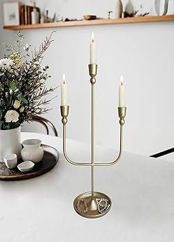 3 Candles Metal Candelabra - Brass Finish Candlestick Holders, 20.5 in Tall Iron Candle Holder fo... | Amazon (US)