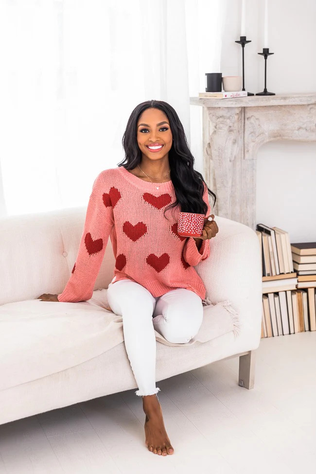 Simply Sweet Distressed Heart Pink Sweater | The Pink Lily Boutique