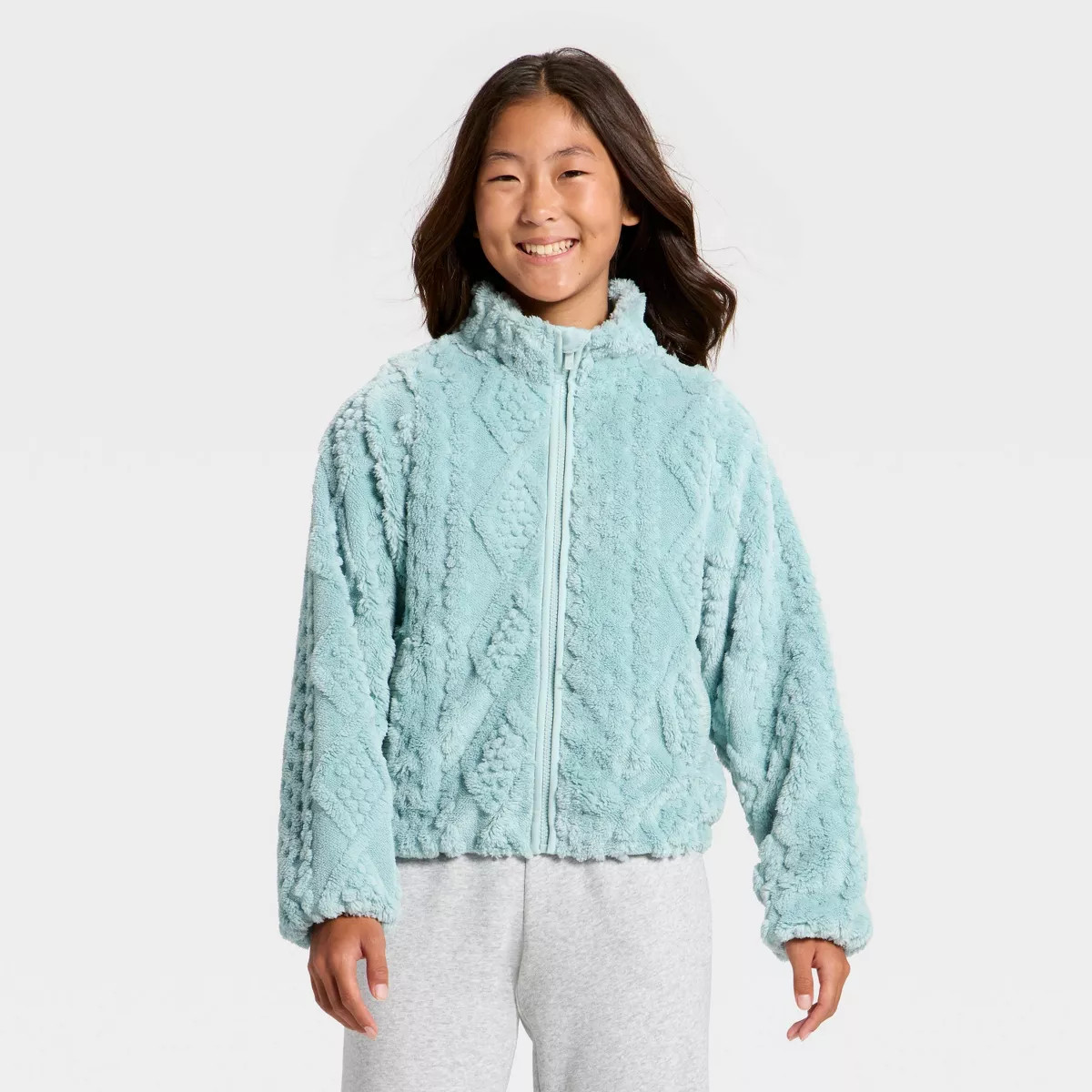 Girls' High Pile Cable Texture Full Zip Jacket - All In Motion™ | Target