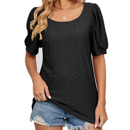 Time and Tru Women's Cotton Top with Puff Sleeves, Sizes XS-XXXL - Walmart.com | Walmart (US)