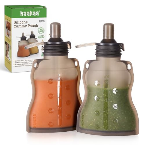 Haakaa Yummy Pouch Reusable Baby Food Pouch, Baby Food Storage Kids Squeezable Pouch, Washable Freezer - Make Homemade Organic Food for Babies/Toddlers, 4oz, 2 Pack,6m+ | Amazon (US)