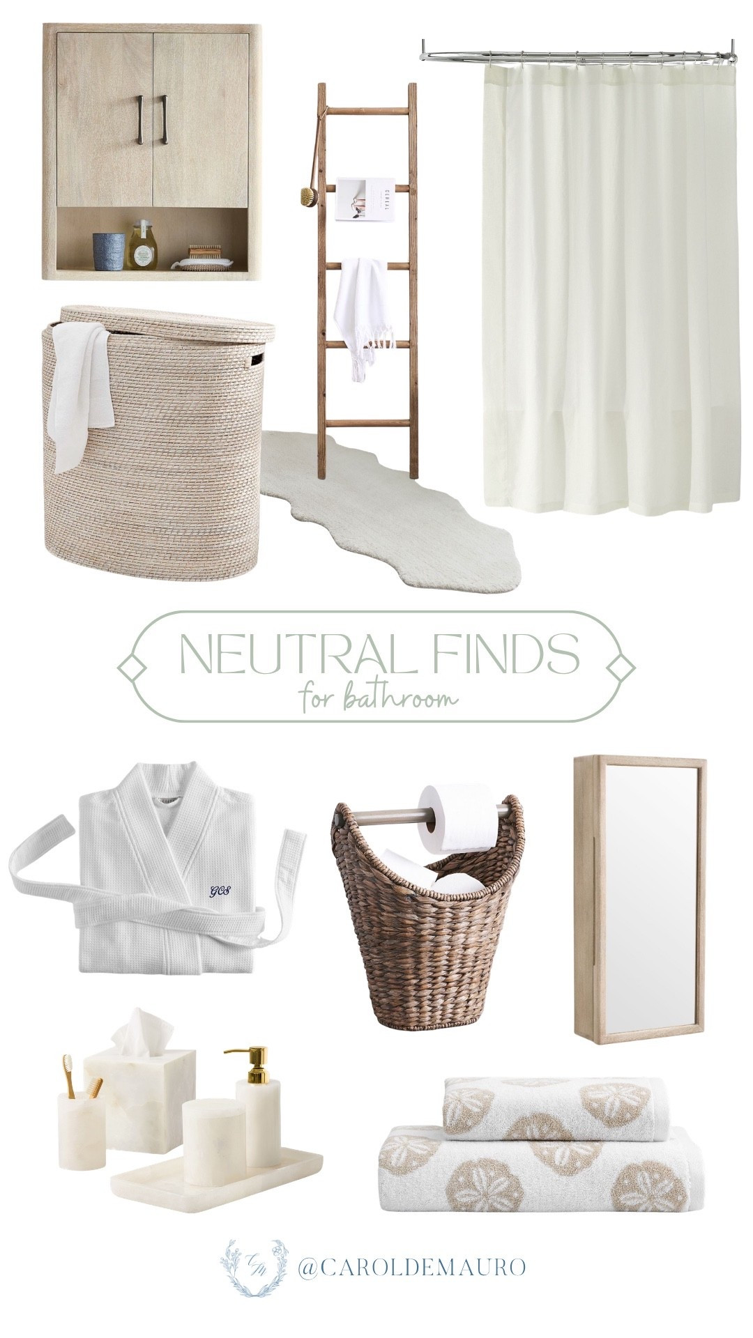 Give your bathroom a serene, spa-like refresh with these neutral finds like the woven hamper, wooden towel ladder, and marble vanity set! Easily elevate the space by adding cozy touches like the waffle-knit robe and sand dollar patterned towels for an effortless, clean look.

bathroom accessories, home finds, neutral aesthetic, interior styling, bathroom refresh, modern farmhouse, home organization, pottery barn

#LTKSeasonal #LTKU #LTKHome