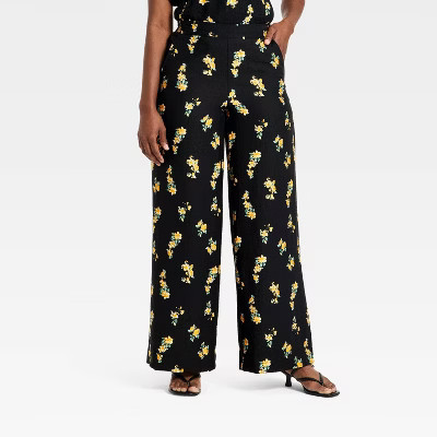 Women's Slub Crepe Printed Pants - A New Day™ Black Floral XS | Target