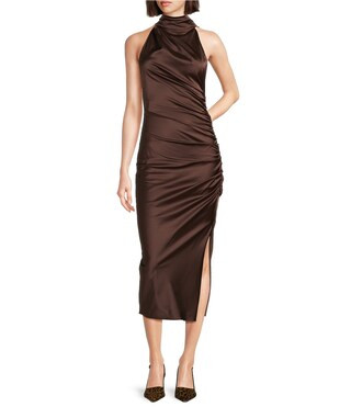 Belle by Badgley Mischka Holly Satin Mock Neck Sleeveless Sheath Dress | Dillard's | Dillard's