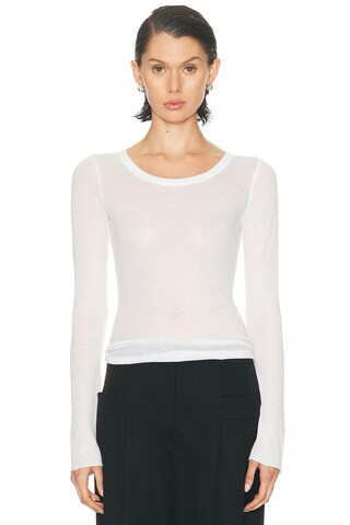 SKIMS Sheer Cotton Long Sleeve Top in White | FWRD 