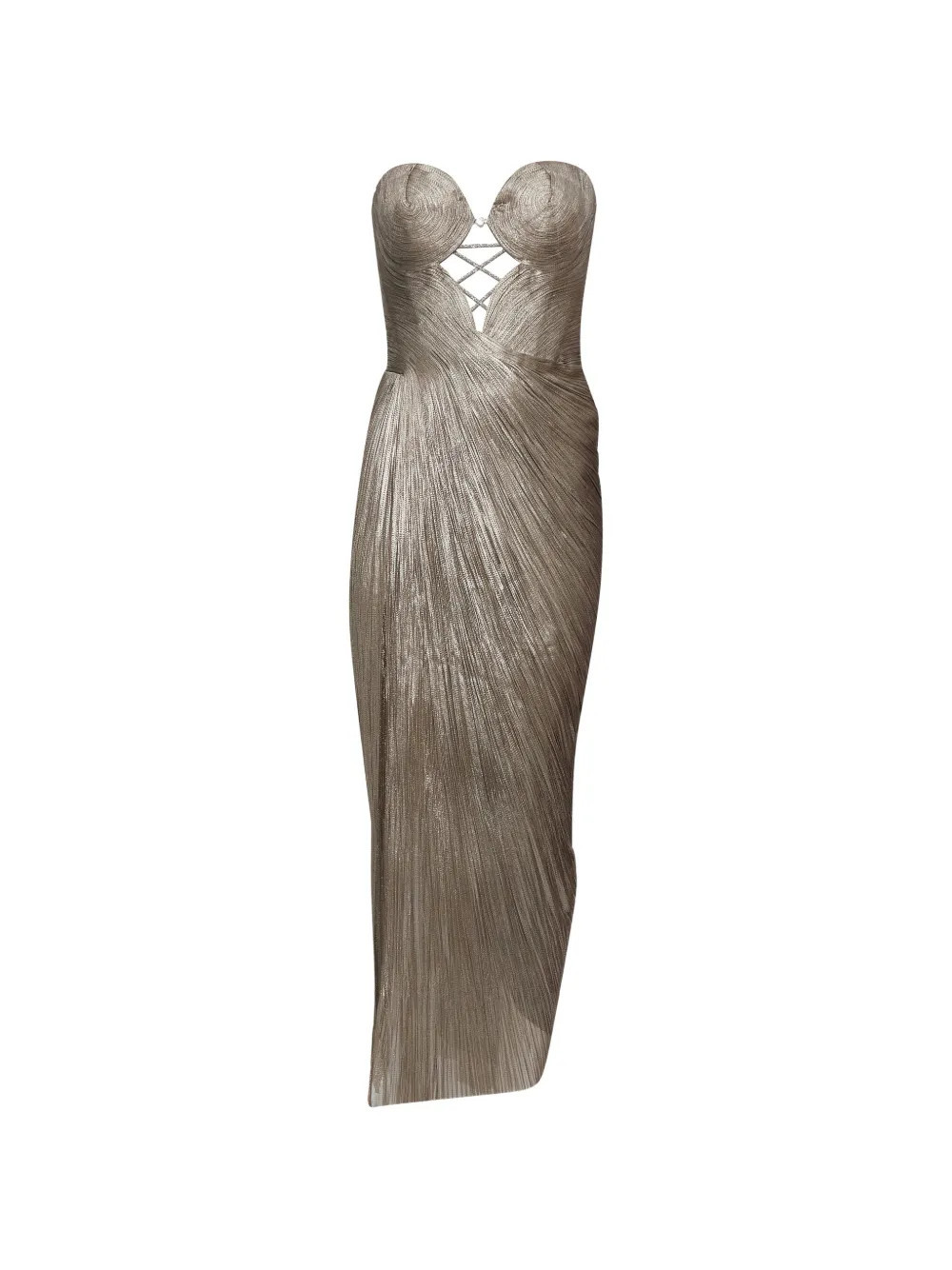 Maria Lucia Hohan Amisha lace-up pleated maxi dress - Gold | Farfetch Global