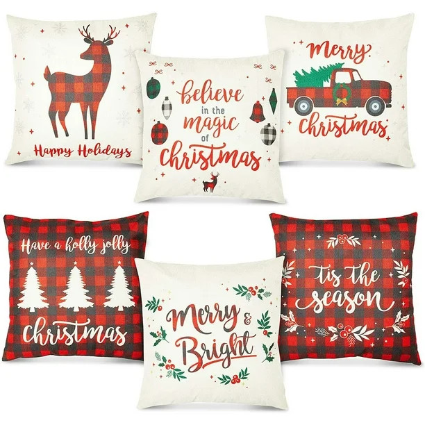 Set of 6 Christmas Decorative Throw Pillow Covers Cushion Case for Xmas Holiday Home Decorations,... | Walmart (US)