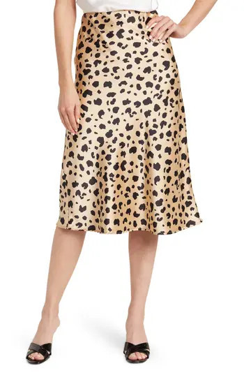 Renee C Cheetah Print Satin Midi Skirt in Taupe at Nordstrom Rack, Size Small | Nordstrom Rack