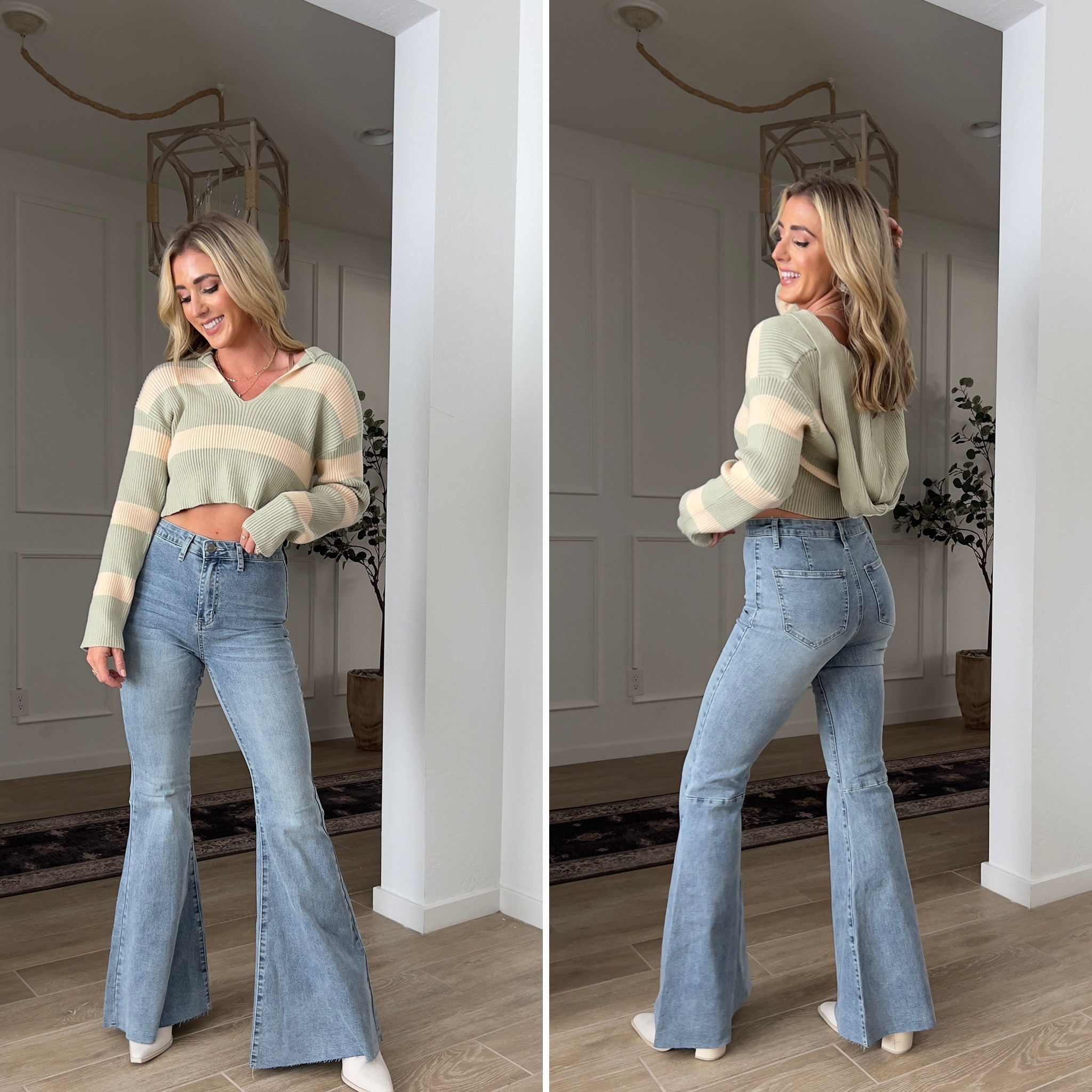Flare jeans run tts (stretchy and comfy!!), stripe cropped fall hooded sweater runs tts. 15% off with code ALWAYS15

#LTKstyletip #LTKshoecrush #LTKunder100