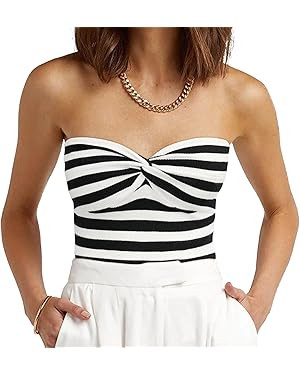 EFAN Womens Tube Tops Summer Outfits 2025 Casual Beach Vacation Clothes Sweaters Strapless Sleeve... | Amazon (US)