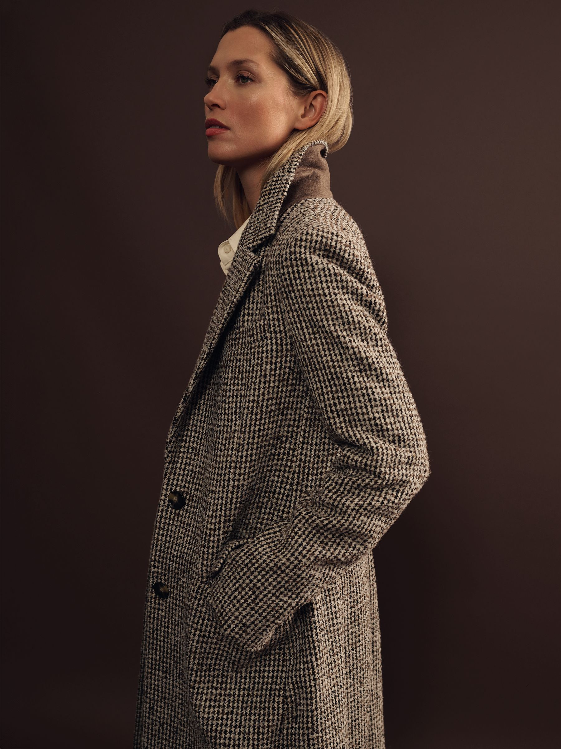 Reiss Wool-Blend Houndstooth-Check Coat in Brown Check - REISS | Reiss UK