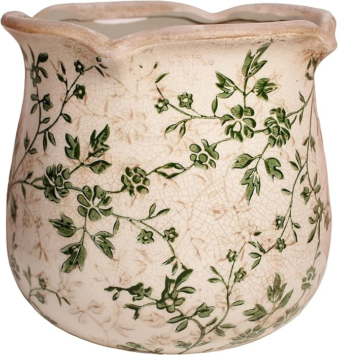 Vintage Ceramic 6.11'' Plant Pots, Decorative Vase for Indoor Garden, Room & Home Decor, Sage Bei... | Amazon (US)