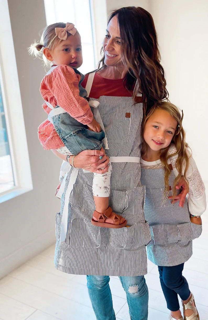 Modern Hand-Sewn Egg Apron - Pin Striped and Brown Leather, Crossback - Adults & Kids Egg Gatheri... | Etsy (US)