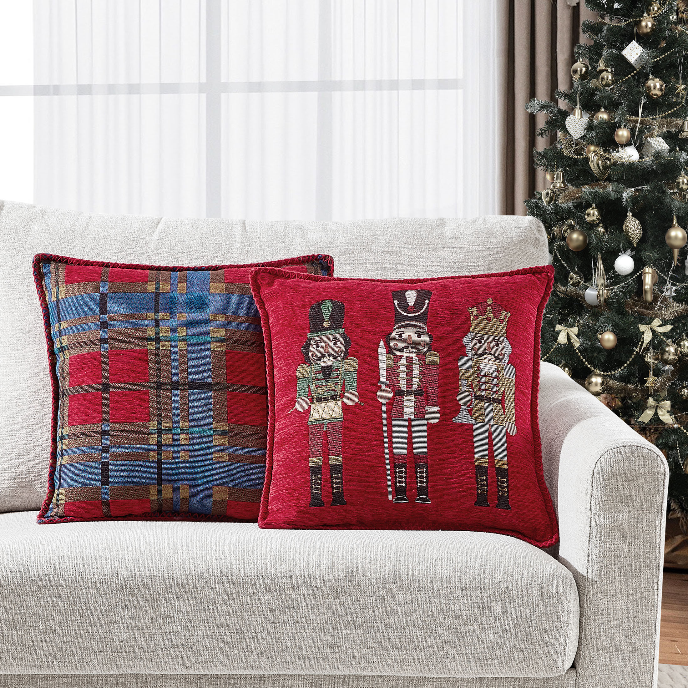 Mainstays 17" x 17" Farmhouse, Contemporary, Traditional Red, Blue, Brown, Multi-color Nutcracker... | Walmart (US)
