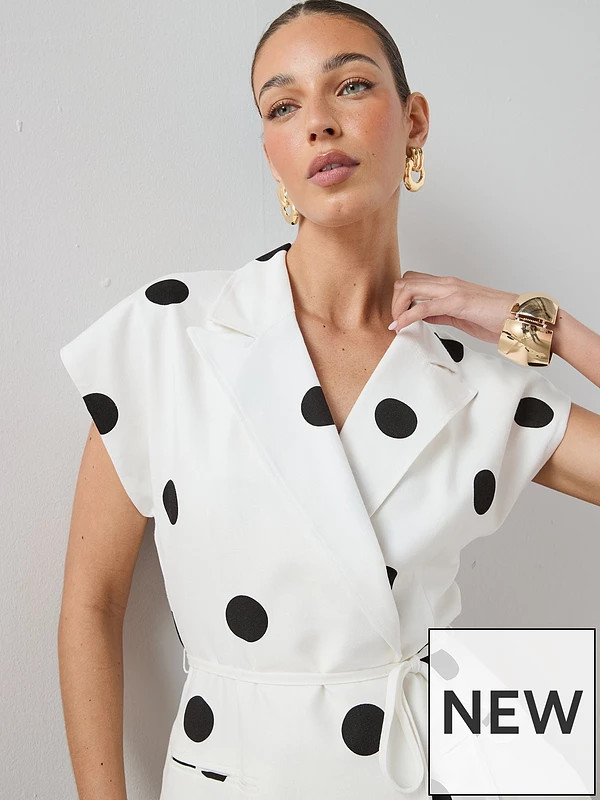 The Very Collection Self Belt Polka Jacket - Black & White | Very (UK)