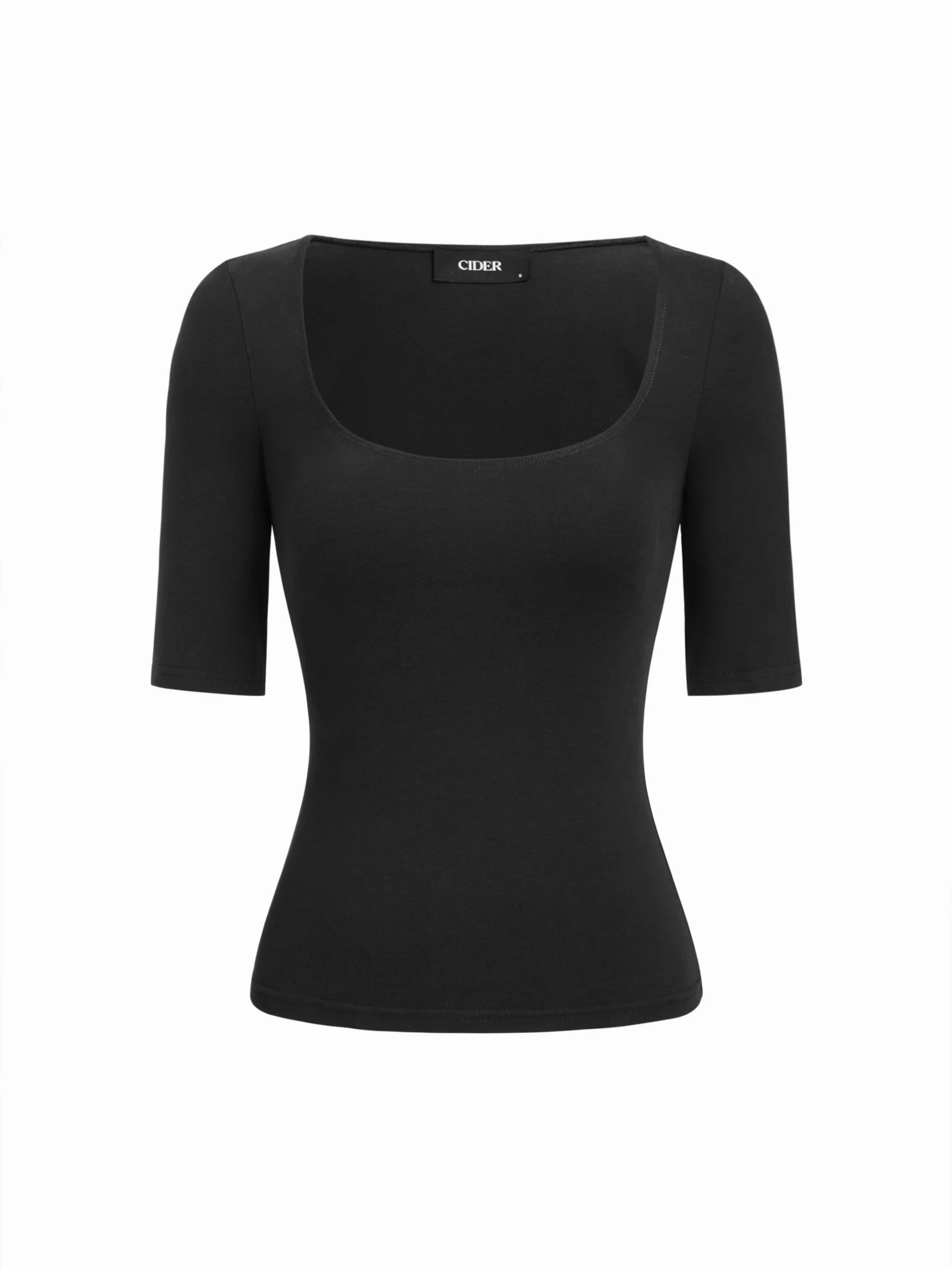 Cotton-blend Scoop Neckline Mid-length Sleeve Tee | Cider