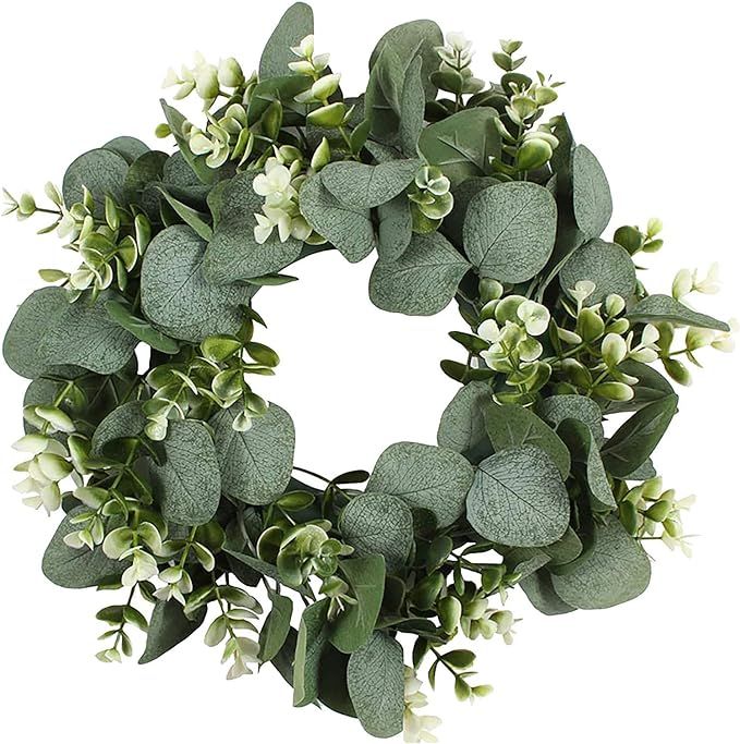 Artificial Eucalyptus Wreath Simulation Green Leaf Garland,Spring Green Plant Decoration for Fron... | Amazon (US)