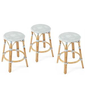 Home Square 3 Piece Rattan Counter Stool Set in Twilight Blue & White | Cymax