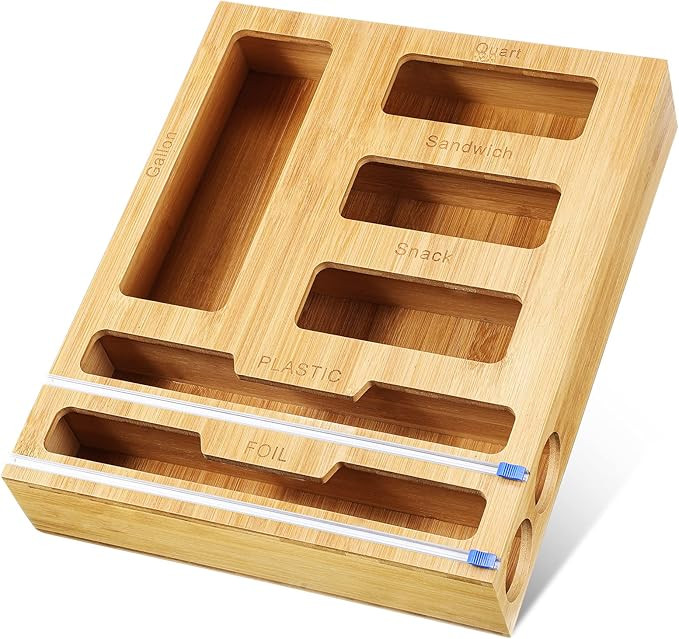 Ziplock Bag Organizer - Foil and Plastic Wrap Organizer with Cutter,Bag Storage Organizer for Kit... | Amazon (US)