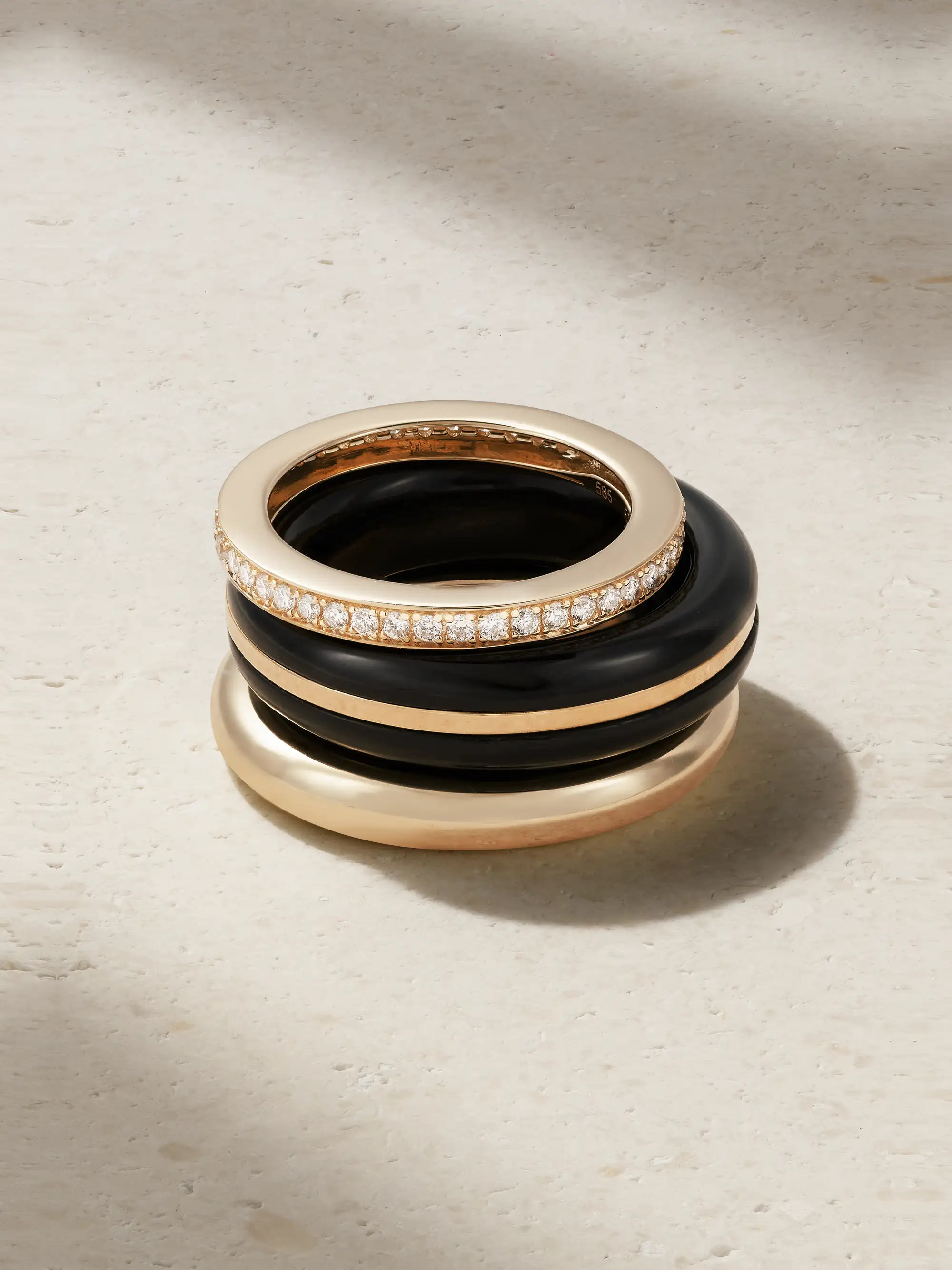 + NET SUSTAIN The Albert, Essential and Triple Eternity set of three 14-karat recycled gold, onyx... | NET-A-PORTER (UK & EU)