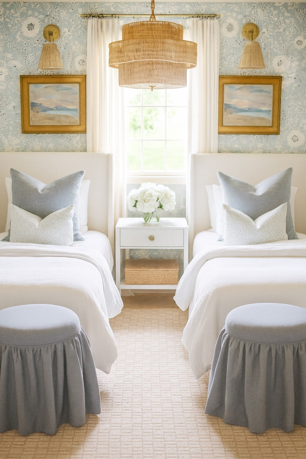 Blue and white with pretty texture details 

#bedroom #kidsroom #wallpaper 

#LTKHome #LTKKids #LTKSaleAlert