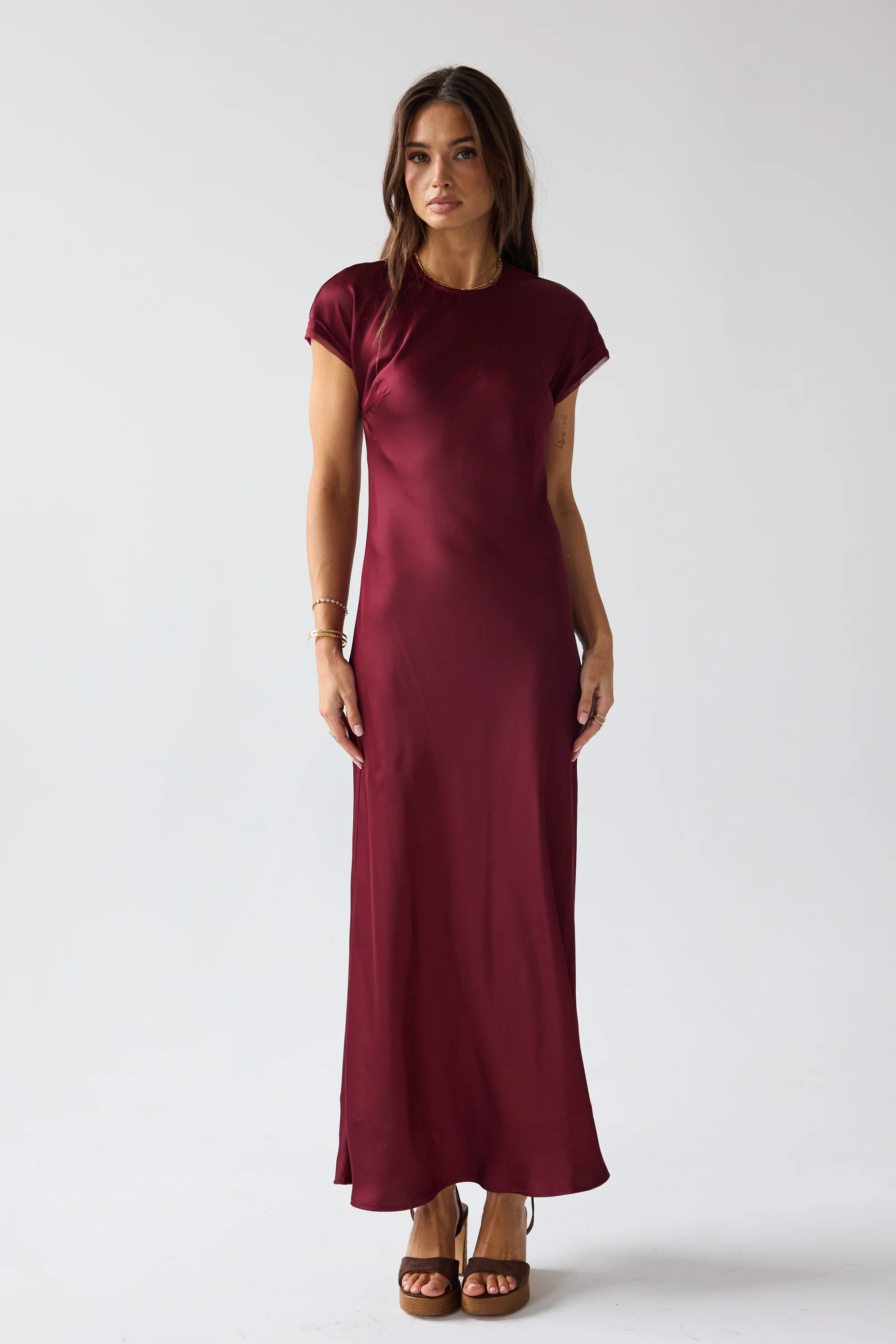 Hanna Satin Maxi Dress in Burgundy | Böhme US