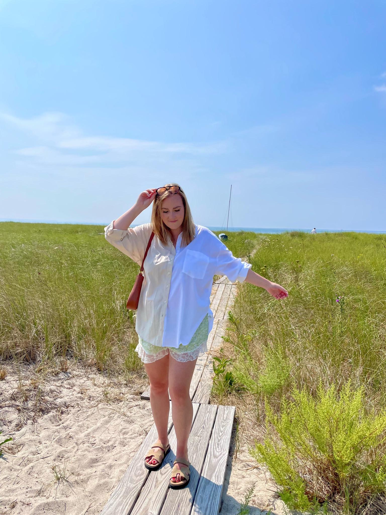 Boxer shorts, pajama shorts, lacey shorts, button down, color block button down, summer sandals, shoulder bag. Effortless chic summer outfit inspo  

#LTKFindsUnder100 #LTKFallSale #LTKSeasonal