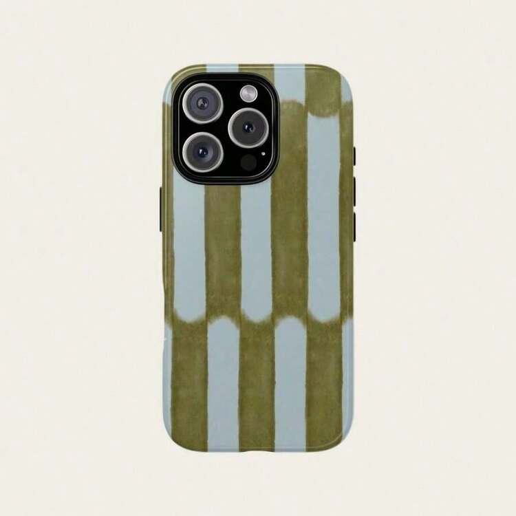 Blue Fashion Watercolor Vertical Striped Phone Case, Olive Green And Blue Protective Phone Cover Suitable For IPhone 17, 16, 15, 14, 13, 12, 11 Pro Max Spring | SHEIN