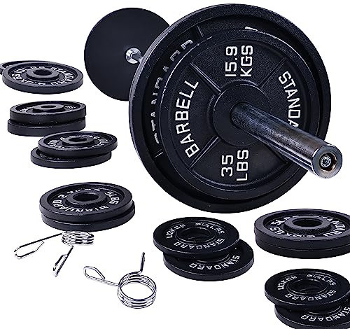 Signature Fitness Cast Iron Olympic 2-Inch Weight Plates Including 7FT Olympic Barbell, 325-Pound Set (280 Pounds Plates + 45 Pounds Barbell), Multiple Packages, Style #1 | Amazon (US)