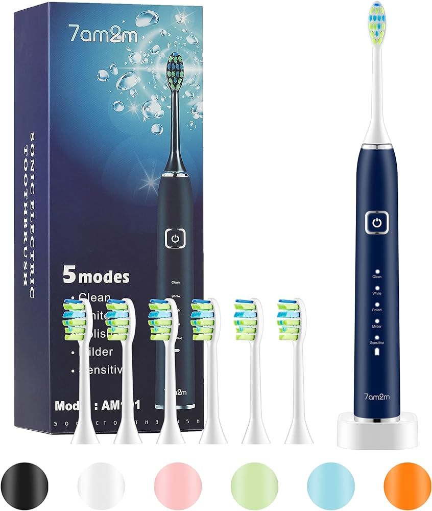 7AM2M Sonic Electric Toothbrush with 6 Brush Heads for Adults and Kids, One Charge for 90 Days, W... | Amazon (US)