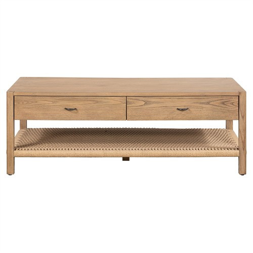 Zulu Rustic Natural Brown Wood Black Iron 2 Tier Rectangular Coffee Table | Kathy Kuo Home