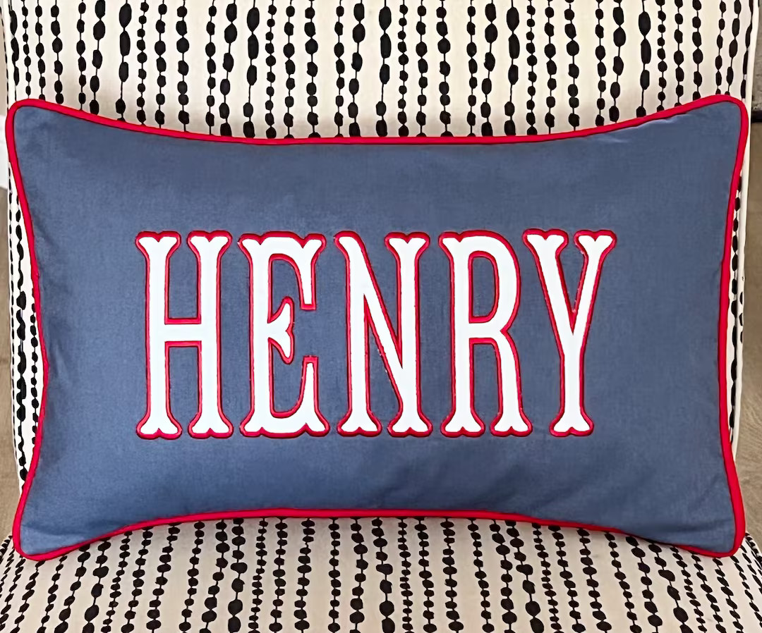 Personalized Applique Pillow With Name, Includes Insert, Blue and Orange Decor for Boys, Monogram... | Etsy (US)