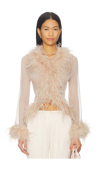 Gigi Sheer Feather Blouse in Caramel | Revolve Clothing (Global)